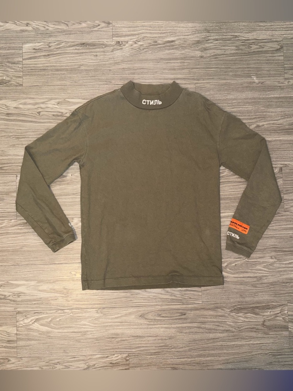 Heron Preston Shirt Mens Sz 2XS Military Green Turtleneck CTNMB Long Sleeve